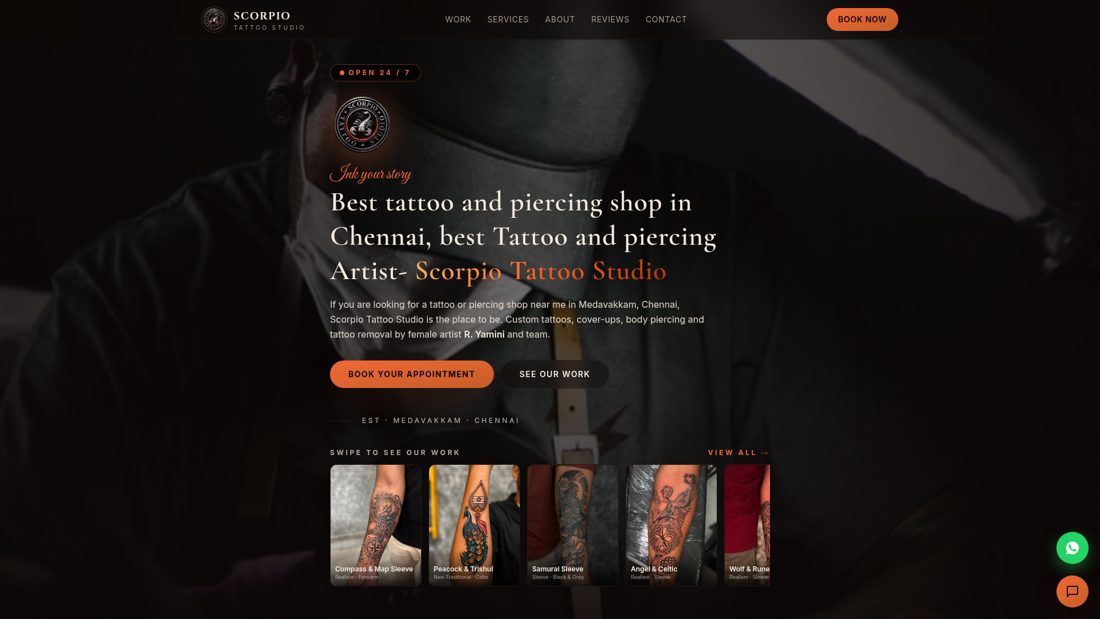 Scorpio Tattoo Studio website built by JitterSystem