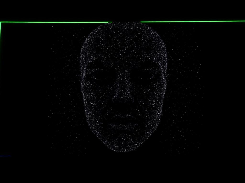 AI generated digital presenter face forming from glowing particles