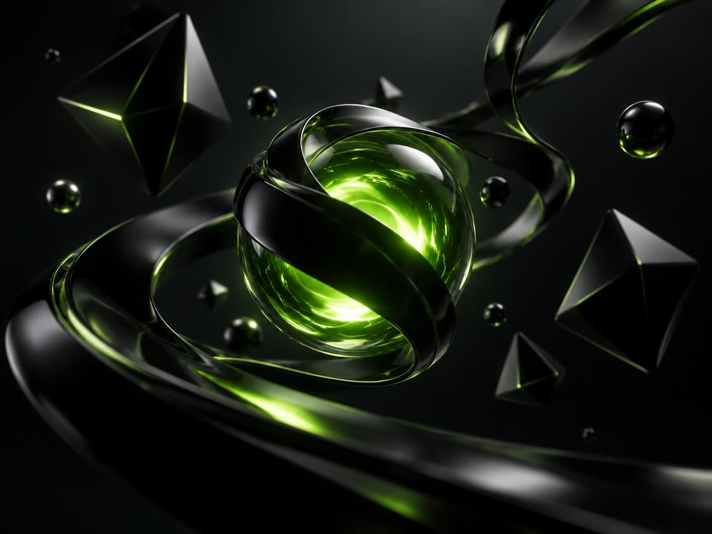 Abstract black and lime green 3D artwork